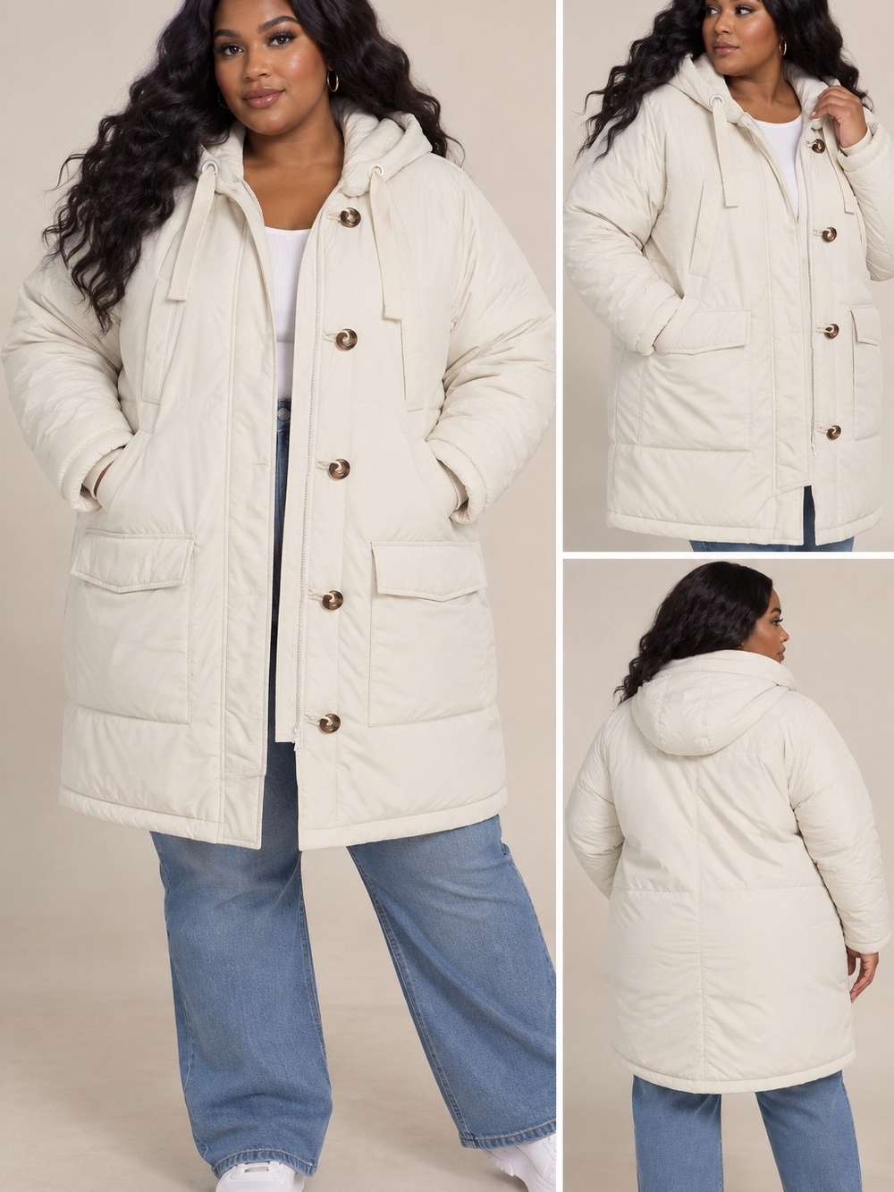 Universal THREAD Women's Hooded PARKA Coat - CREAM Sz XXL